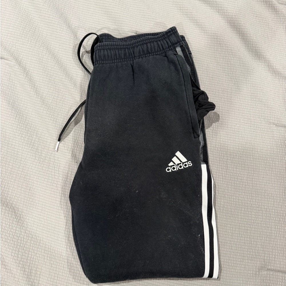 Adidas Men's Black Joggers Sweatpants with White Accents